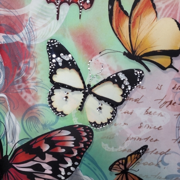 Y2K Jostar Butterfly Embellished Tunic Top Size M Shark Bite Fairy 90s Colorful - Picture 5 of 15